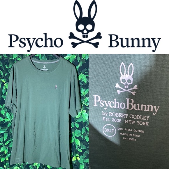 Psycho Bunny Other - Psycho Bunny Mens 3XLT Short Sleeve Tshirt Embroidered Logo Olive Green